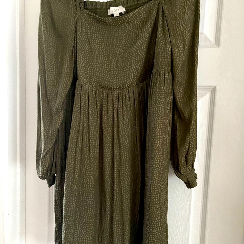 Loft, mini square neck dress with smocked back